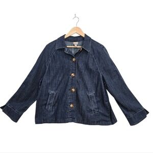 Chicos Womens Casual Denim Jacket Relaxed Boxy Fit Dolman Sleeve size L‎
